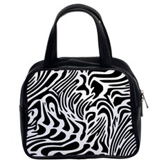 Psychedelic Zebra Black White Line Classic Handbags (2 Sides) by Mariart