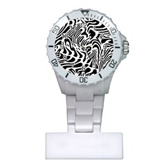 Psychedelic Zebra Black White Line Plastic Nurses Watch by Mariart