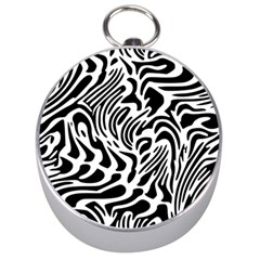 Psychedelic Zebra Black White Line Silver Compasses