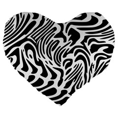 Psychedelic Zebra Black White Line Large 19  Premium Flano Heart Shape Cushions