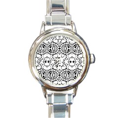 Psychedelic Pattern Flower Crown Black Flower Round Italian Charm Watch by Mariart