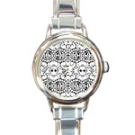 Psychedelic Pattern Flower Crown Black Flower Round Italian Charm Watch Front