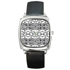 Psychedelic Pattern Flower Crown Black Flower Square Metal Watch