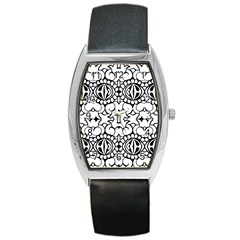 Psychedelic Pattern Flower Crown Black Flower Barrel Style Metal Watch by Mariart