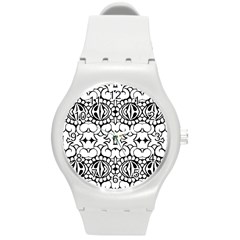 Psychedelic Pattern Flower Crown Black Flower Round Plastic Sport Watch (m)