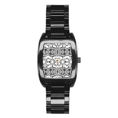 Psychedelic Pattern Flower Crown Black Flower Stainless Steel Barrel Watch by Mariart