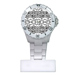 Psychedelic Pattern Flower Crown Black Flower Plastic Nurses Watch by Mariart