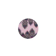 Peacock Feather Pattern Pink Love Heart 1  Mini Buttons by Mariart