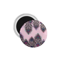 Peacock Feather Pattern Pink Love Heart 1 75  Magnets by Mariart