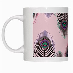 Peacock Feather Pattern Pink Love Heart White Mugs by Mariart