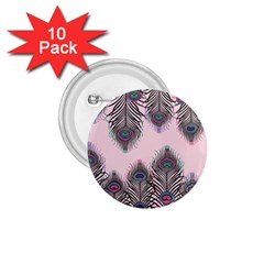 Peacock Feather Pattern Pink Love Heart 1 75  Buttons (10 Pack) by Mariart