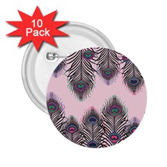 Peacock Feather Pattern Pink Love Heart 2 25  Buttons (10 Pack)  by Mariart