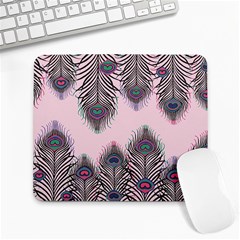 Peacock Feather Pattern Pink Love Heart Large Mousepads by Mariart