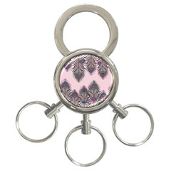 Peacock Feather Pattern Pink Love Heart 3-ring Key Chains