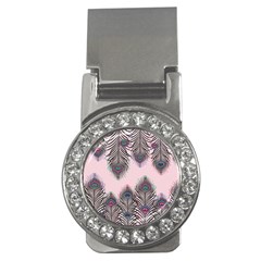 Peacock Feather Pattern Pink Love Heart Money Clips (cz) 