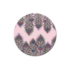 Peacock Feather Pattern Pink Love Heart Magnet 3  (round)