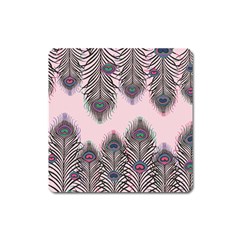 Peacock Feather Pattern Pink Love Heart Square Magnet by Mariart