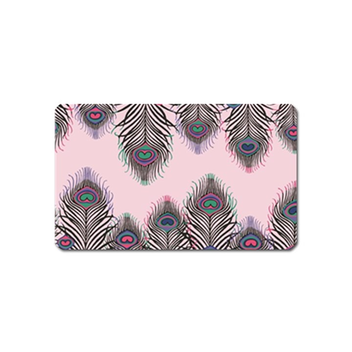 Peacock Feather Pattern Pink Love Heart Magnet (Name Card)