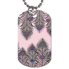 Peacock Feather Pattern Pink Love Heart Dog Tag (two Sides)