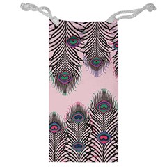 Peacock Feather Pattern Pink Love Heart Jewelry Bag by Mariart