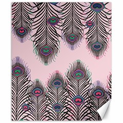 Peacock Feather Pattern Pink Love Heart Canvas 8  X 10  by Mariart