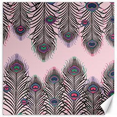 Peacock Feather Pattern Pink Love Heart Canvas 16  X 16  