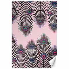 Peacock Feather Pattern Pink Love Heart Canvas 24  X 36  by Mariart