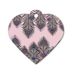 Peacock Feather Pattern Pink Love Heart Dog Tag Heart (one Side) by Mariart