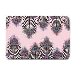 Peacock Feather Pattern Pink Love Heart Small Doormat  by Mariart