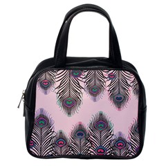 Peacock Feather Pattern Pink Love Heart Classic Handbags (one Side) by Mariart