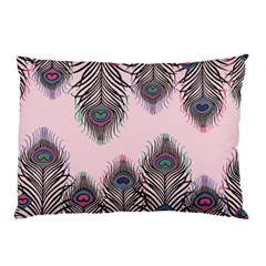 Peacock Feather Pattern Pink Love Heart Pillow Case by Mariart