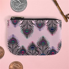 Peacock Feather Pattern Pink Love Heart Mini Coin Purses by Mariart