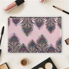 Peacock Feather Pattern Pink Love Heart Cosmetic Bag (large)  by Mariart