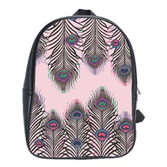 Peacock Feather Pattern Pink Love Heart School Bag (large) by Mariart