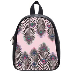 Peacock Feather Pattern Pink Love Heart School Bag (small)