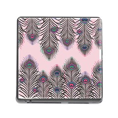 Peacock Feather Pattern Pink Love Heart Memory Card Reader (square) by Mariart