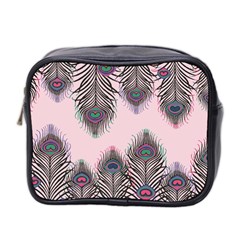 Peacock Feather Pattern Pink Love Heart Mini Toiletries Bag 2-side by Mariart