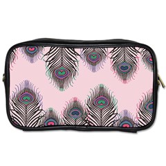 Peacock Feather Pattern Pink Love Heart Toiletries Bags 2-side