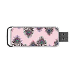 Peacock Feather Pattern Pink Love Heart Portable Usb Flash (one Side) by Mariart