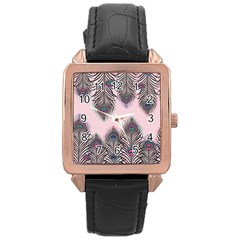 Peacock Feather Pattern Pink Love Heart Rose Gold Leather Watch  by Mariart