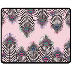 Peacock Feather Pattern Pink Love Heart Double Sided Fleece Blanket (medium) 