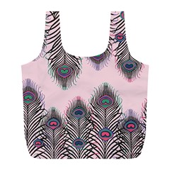 Peacock Feather Pattern Pink Love Heart Full Print Recycle Bags (l)  by Mariart