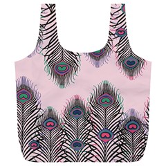 Peacock Feather Pattern Pink Love Heart Full Print Recycle Bags (l)  by Mariart