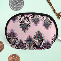 Peacock Feather Pattern Pink Love Heart Accessory Pouches (medium)  by Mariart