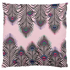 Peacock Feather Pattern Pink Love Heart Large Flano Cushion Case (two Sides)