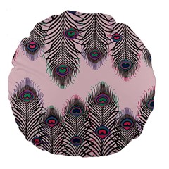 Peacock Feather Pattern Pink Love Heart Large 18  Premium Flano Round Cushions by Mariart