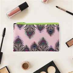 Peacock Feather Pattern Pink Love Heart Cosmetic Bag (xs)