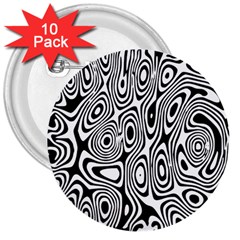 Psychedelic Zebra Black White 3  Buttons (10 Pack) 