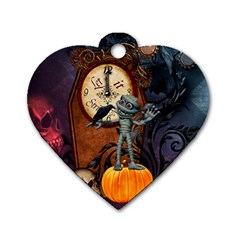 Funny Mummy With Skulls, Crow And Pumpkin Dog Tag Heart (two Sides) by FantasyWorld7