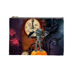 Funny Mummy With Skulls, Crow And Pumpkin Cosmetic Bag (large)  by FantasyWorld7